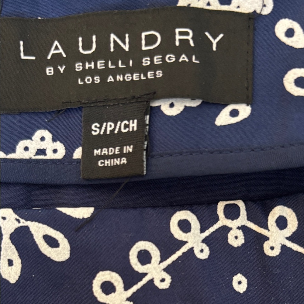Laundry by Shelli Segal Blue White Embroidered Cotton Mini Skirt Scalloped Hem S - Picture 7 of 8